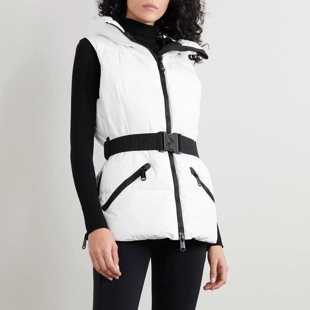 Goldbergh Mae belted hooded quilted down vest in white - Picture 8 of 9